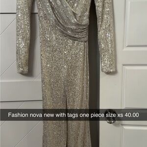 Fashion Nova Glittering Silver Long Sleeve Dress